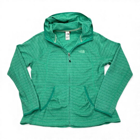 The North Face Green Striped Zip Terry Cloth Hoodie Sweatshirt Jacket Women's XL - Picture 2 of 8